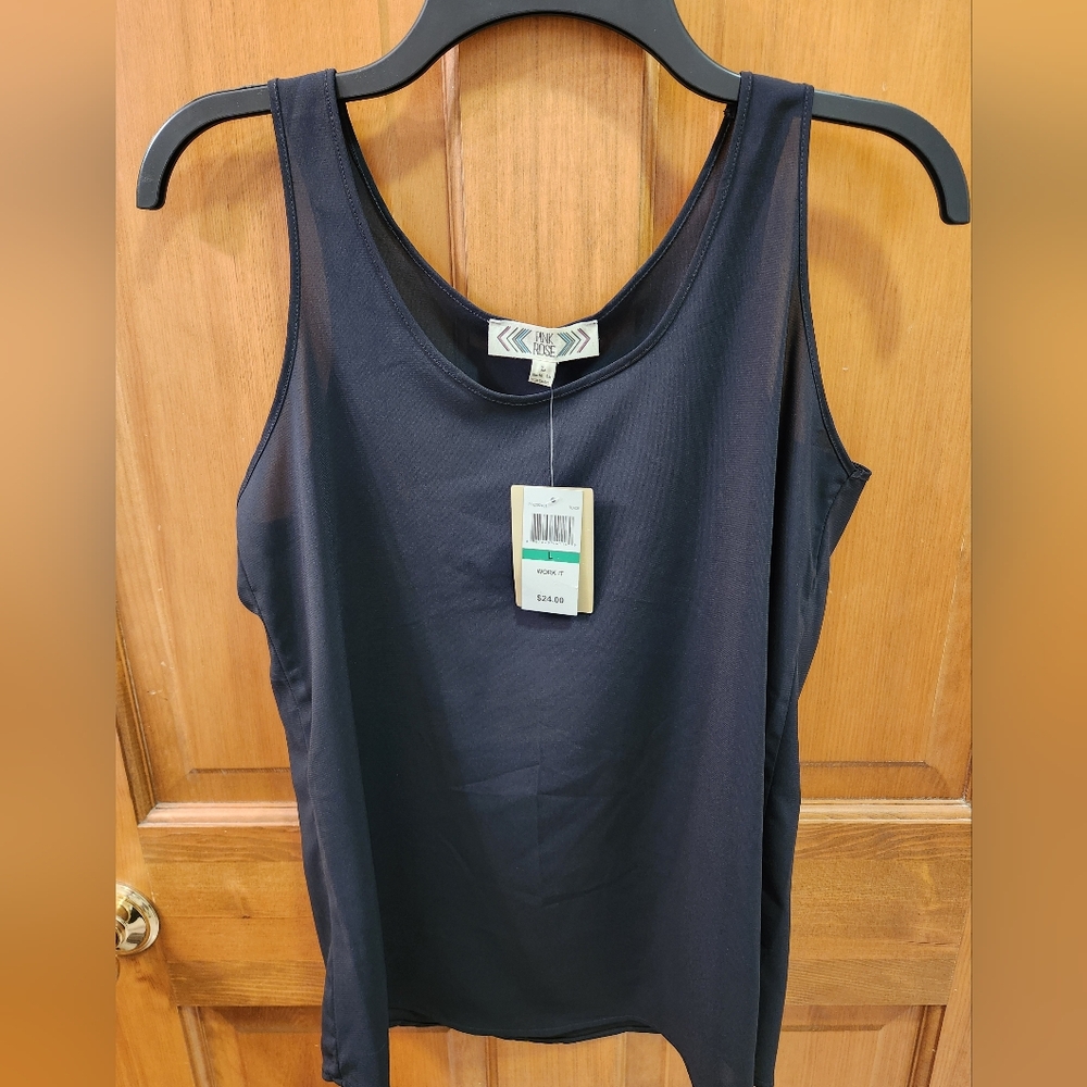 NWT PINK ROSE SILKY tank top, black Size L